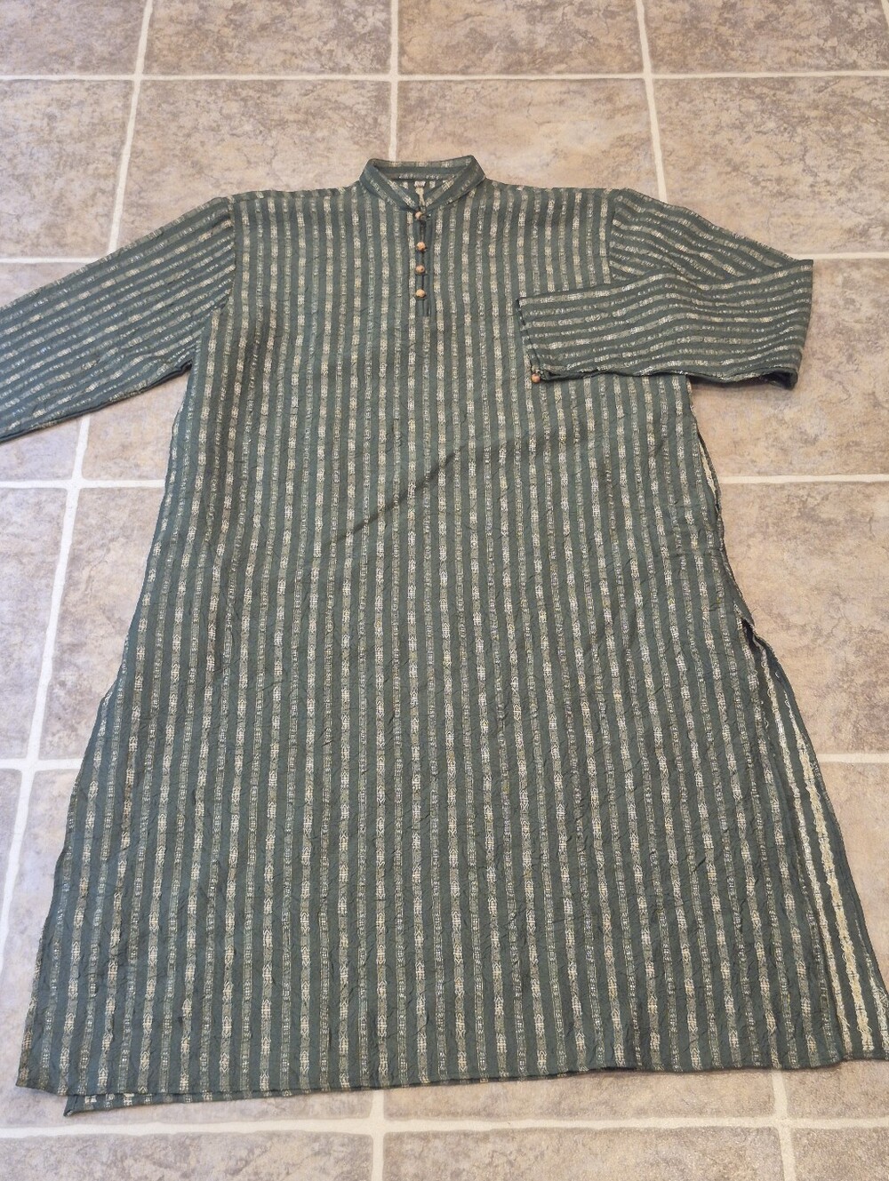Unbranded Men's Kurta Size 38, Green Striped Punjabi